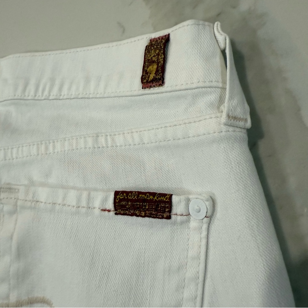 7 For All Mankind Tailorless Broken Twill Original Bootcut White Jeans Womens 26 - Picture 13 of 15